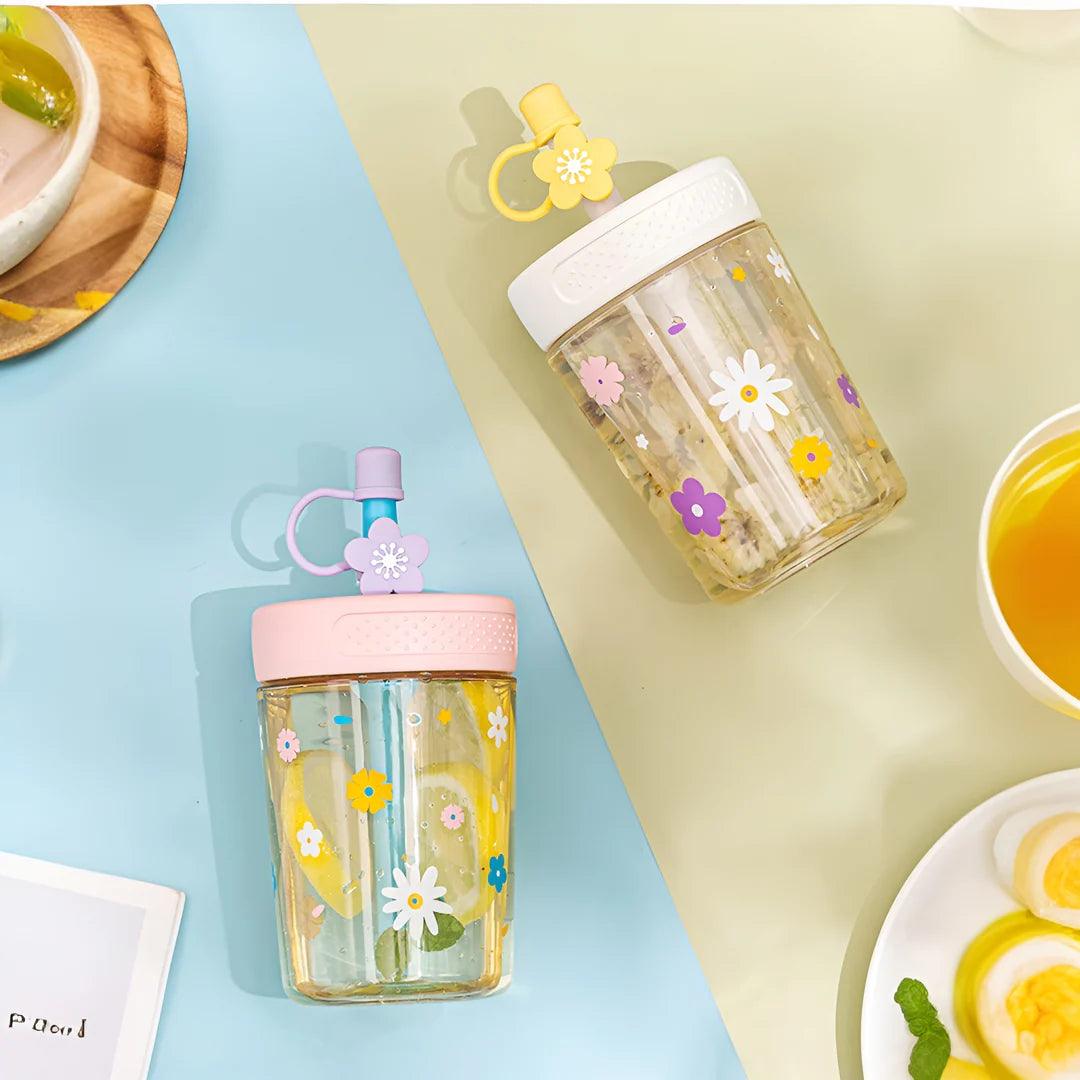 Floral Daisy Sipper With Straw ( 1 pc )