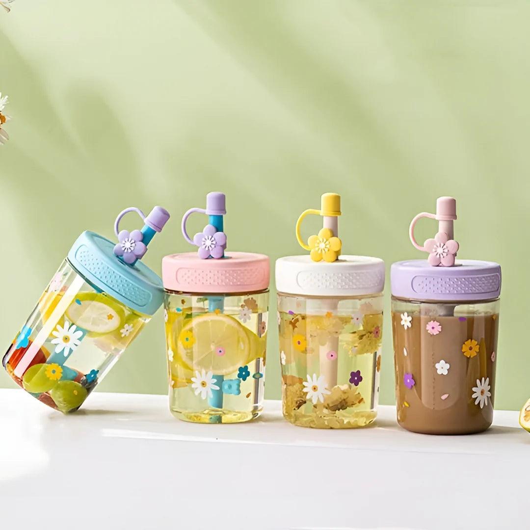 Floral Daisy Sipper With Straw ( 1 pc )