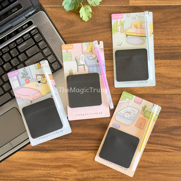 Aesthetic Black Sticky Notes With Pen ( 1 pc )