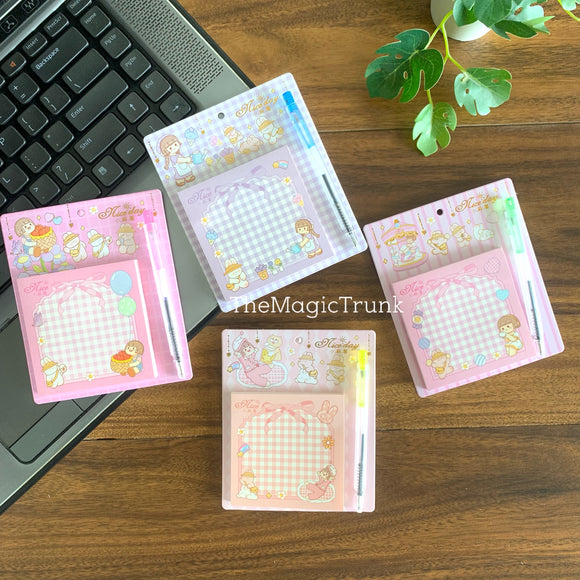 Kawaii Sticky Notes With Pen ( 1pc )