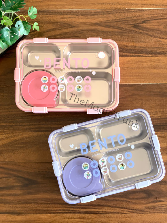 Pastel Design Insulated Bento 4 Compartment Meal box with Fork & Spoon ( 1pc )