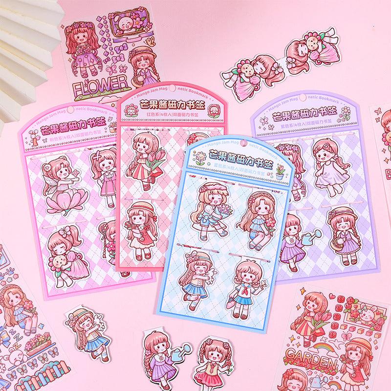 Cute Kawaii Magnetic Bookmark With Sticker ( 1 set )