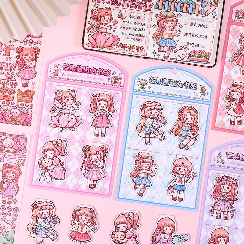 Cute Kawaii Magnetic Bookmark With Sticker ( 1 set )