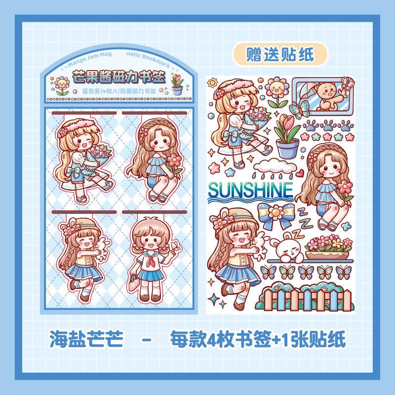 Cute Kawaii Magnetic Bookmark With Sticker ( 1 set )