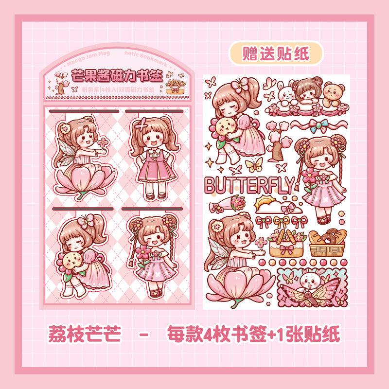 Cute Kawaii Magnetic Bookmark With Sticker ( 1 set )