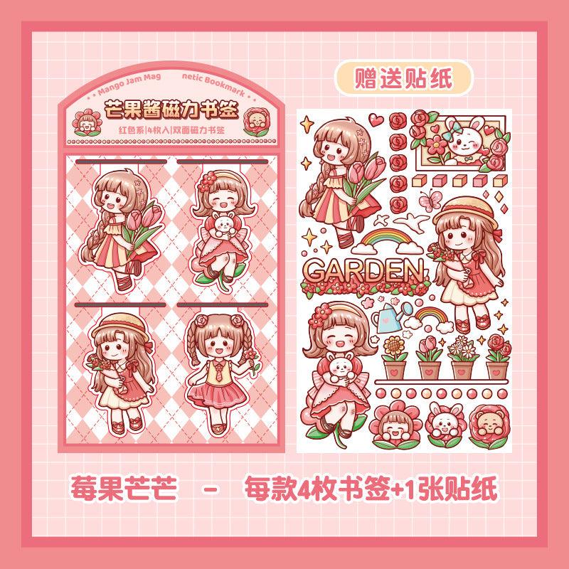 Cute Kawaii Magnetic Bookmark With Sticker ( 1 set )