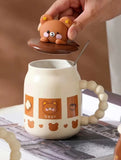 Bear Ceramic Coffee Mug With Lid & Spoon ( 1 pc )