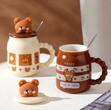 Bear Ceramic Coffee Mug With Lid & Spoon ( 1 pc )