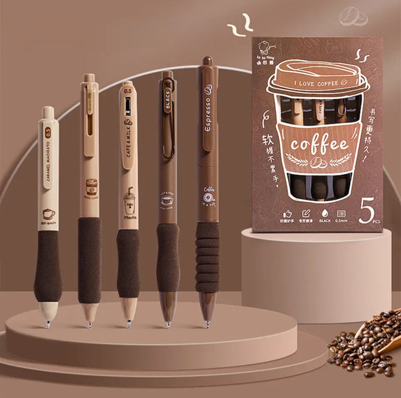 Coffee Soft Grip Gel Pens ( 5 pcs )