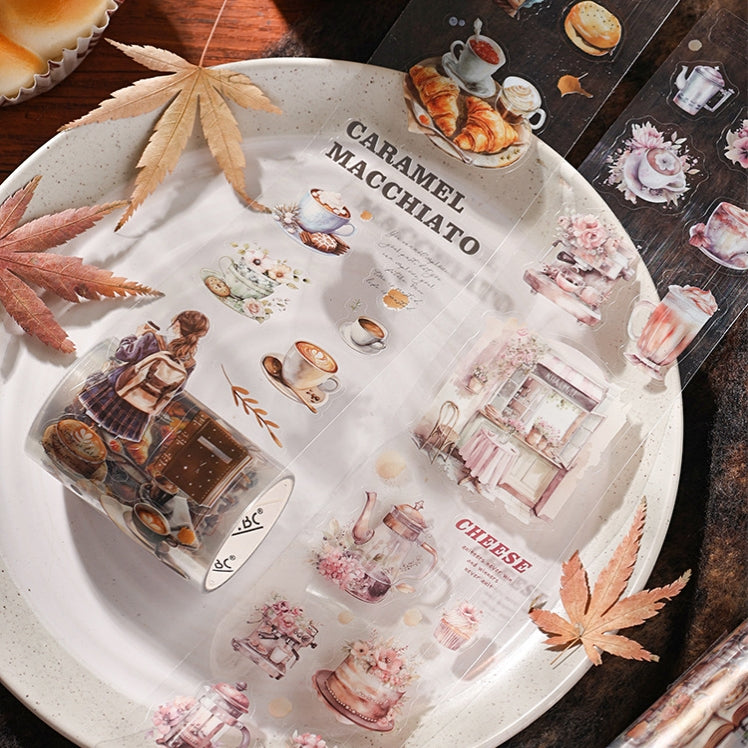 Coffee Vintage Journaling Scrapbooking Washi Tape Sticker Roll ( 4pcs )
