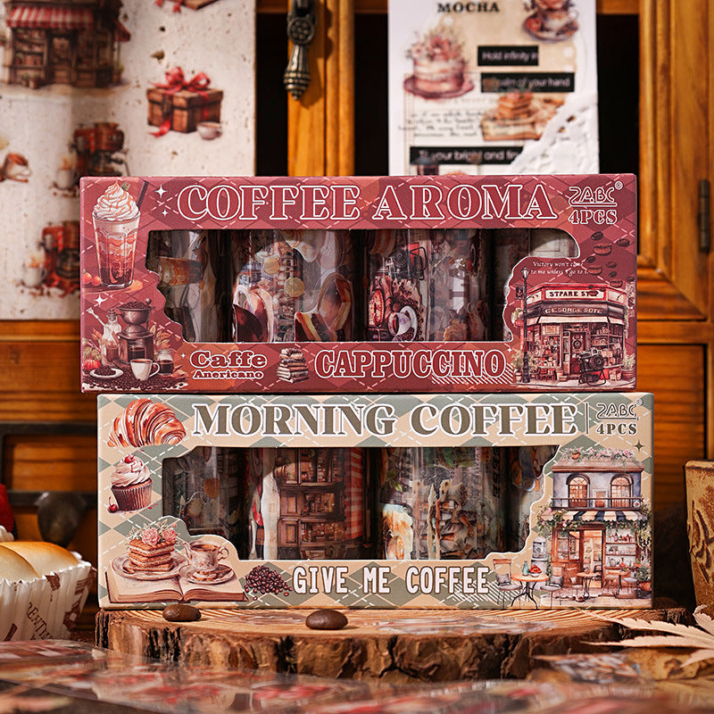 Coffee Vintage Journaling Scrapbooking Washi Tape Sticker Roll ( 4pcs )