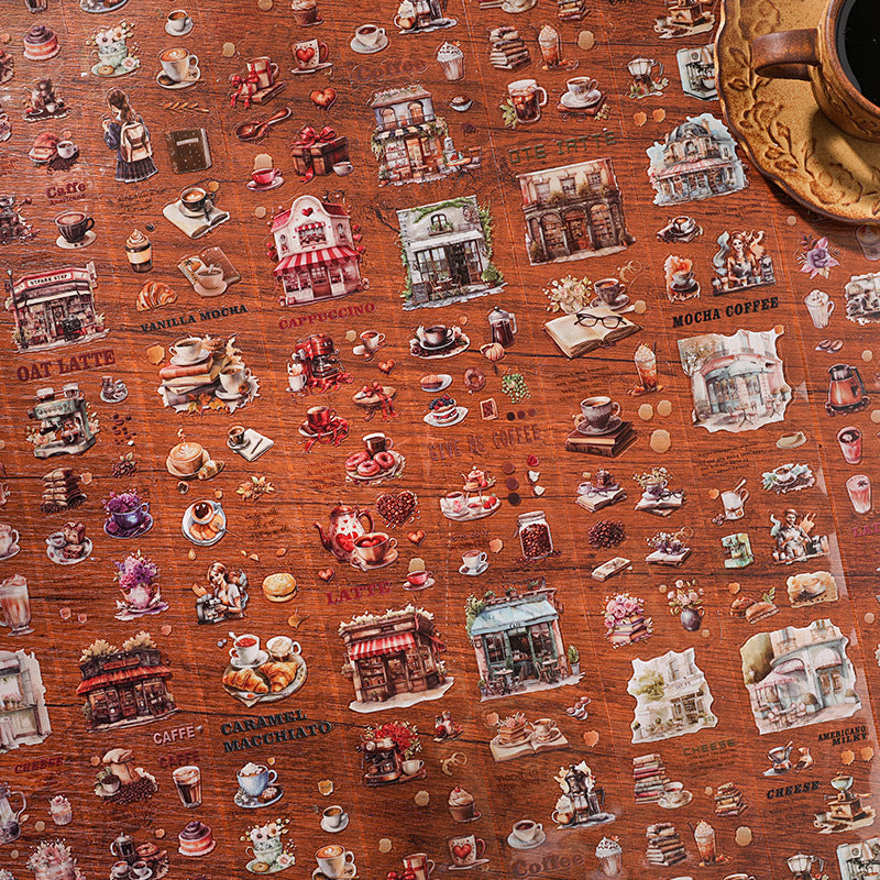 Coffee Vintage Journaling Scrapbooking Washi Tape Sticker Roll ( 4pcs )