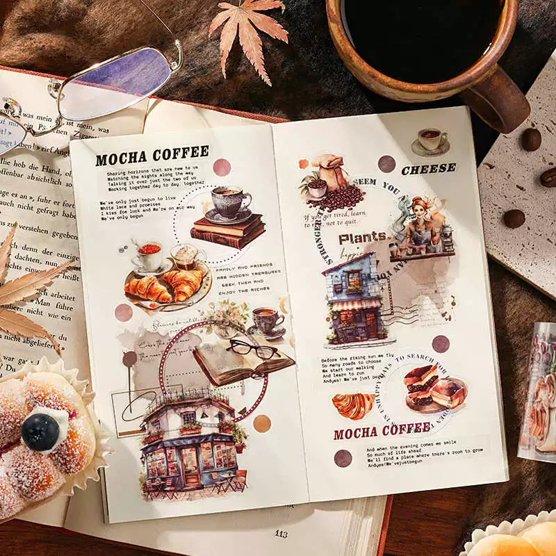 Coffee Vintage Journaling Scrapbooking Washi Tape Sticker Roll ( 4pcs )