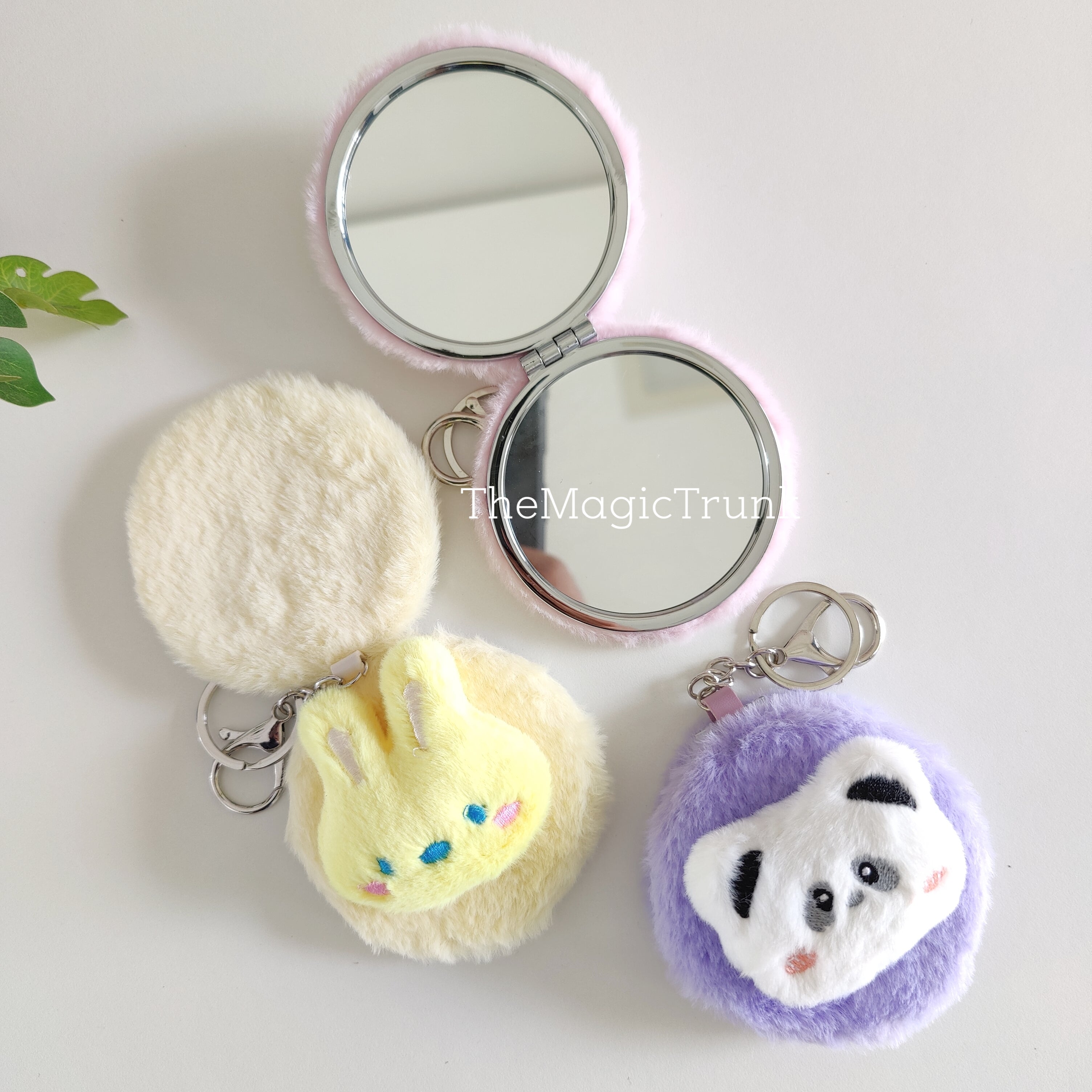 Cute Plush Cosmetic Mirror With Keychain ( 1pc )
