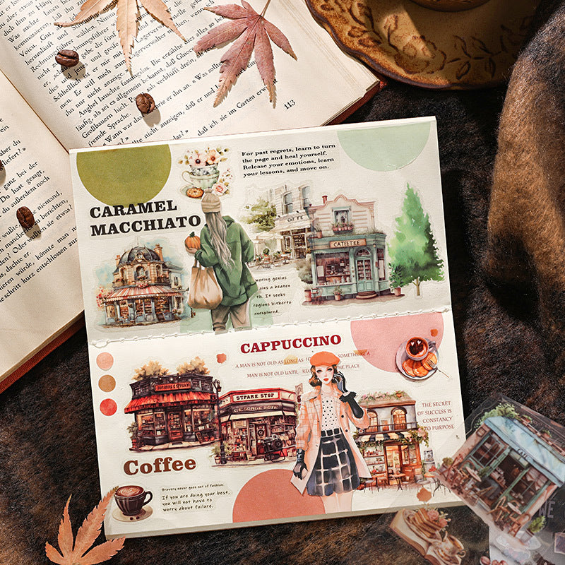 Coffee Vintage Journaling Scrapbooking Washi Tape Sticker Roll ( 4pcs )