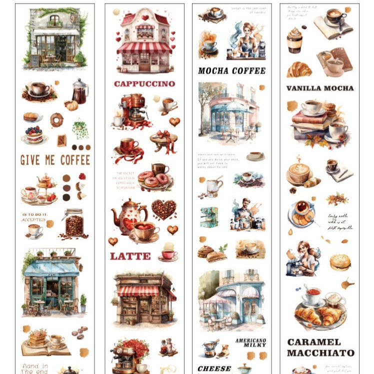 Coffee Vintage Journaling Scrapbooking Washi Tape Sticker Roll ( 4pcs )