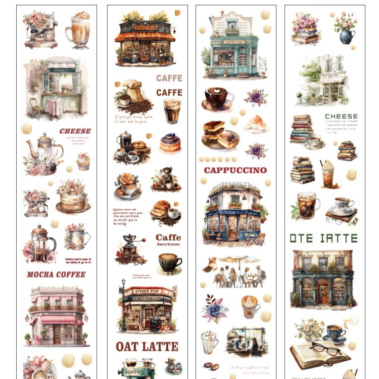 Coffee Vintage Journaling Scrapbooking Washi Tape Sticker Roll ( 4pcs )