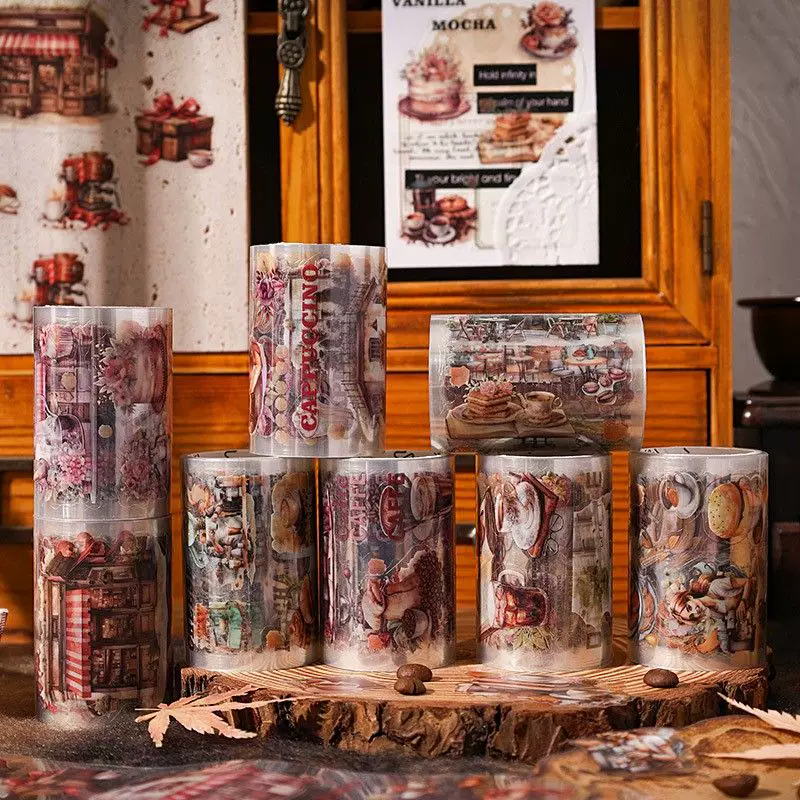 Coffee Vintage Journaling Scrapbooking Washi Tape Sticker Roll ( 4pcs )