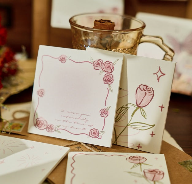 Vintage Morning Rose Sticky Notes Memo Pad ( 1 Set )