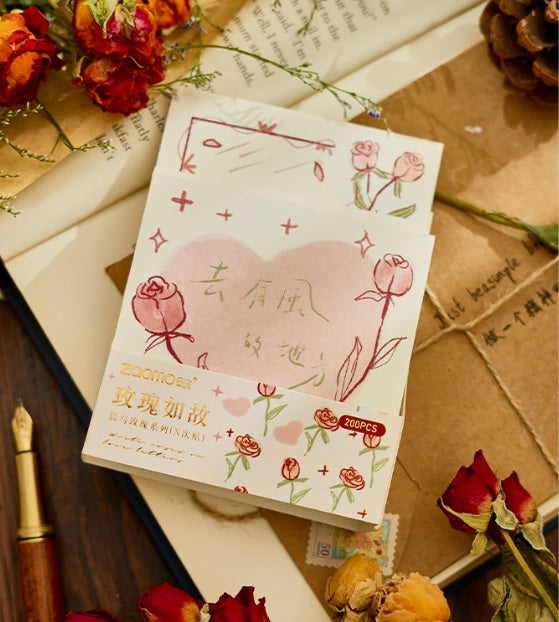 Vintage Morning Rose Sticky Notes Memo Pad ( 1 Set )