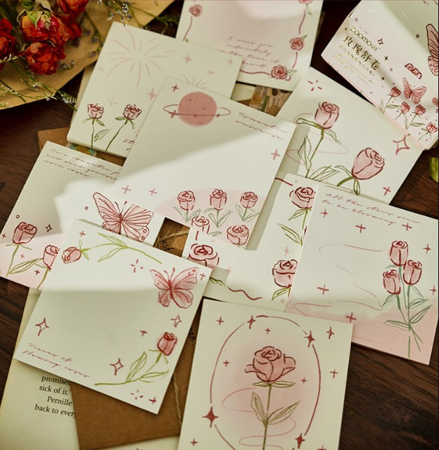 Vintage Morning Rose Sticky Notes Memo Pad ( 1 Set )