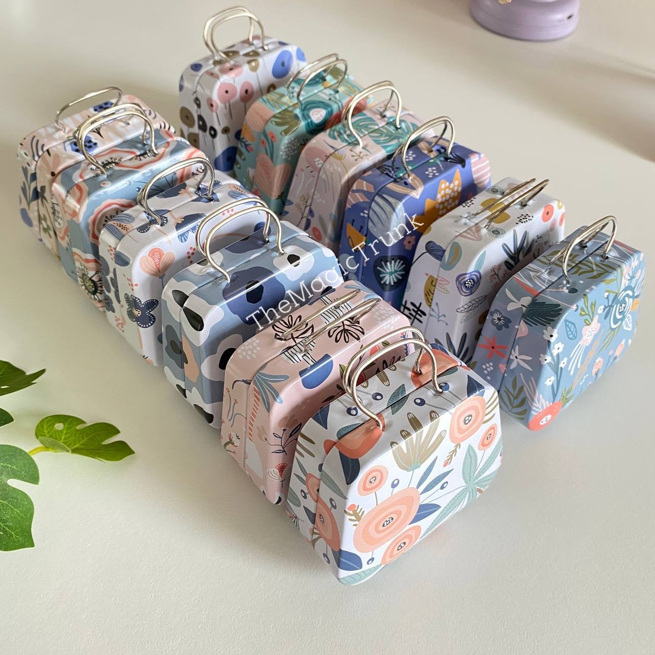 Floral Suitcase Shape Tin Box ( 1pc )