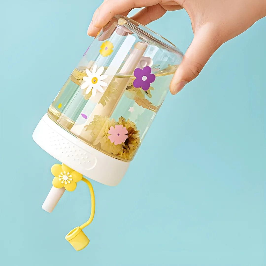 Floral Daisy Sipper With Straw  ( 1 pc )