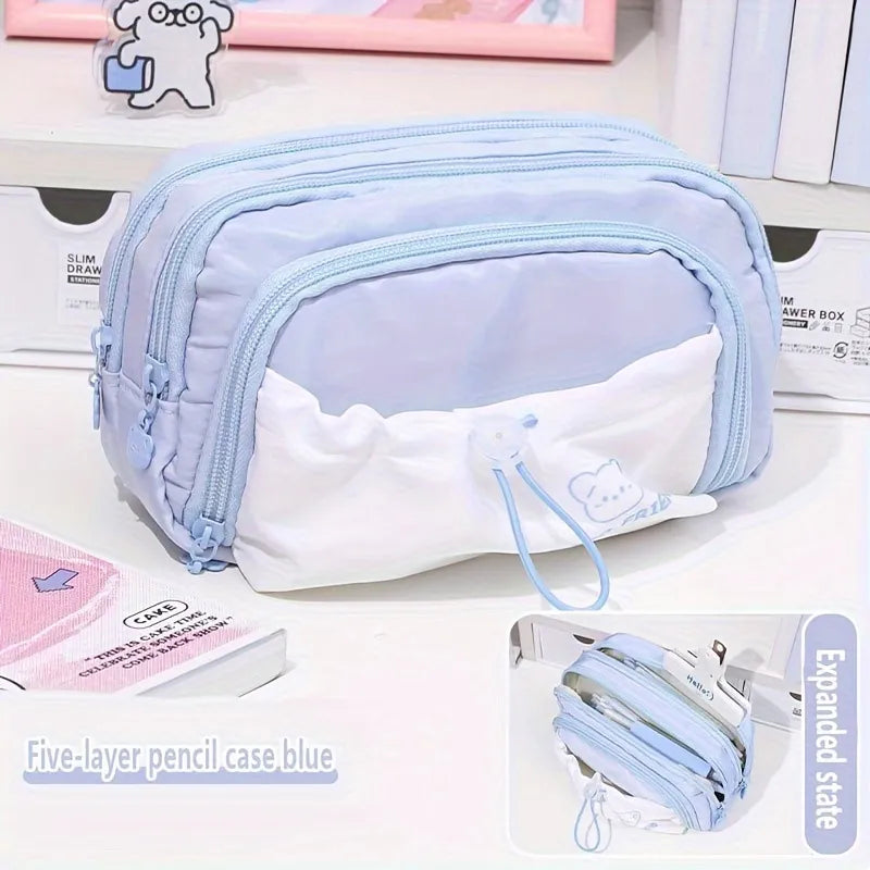 Kawaii Bear Draw String Multi Layer Pouch ( 1pc )