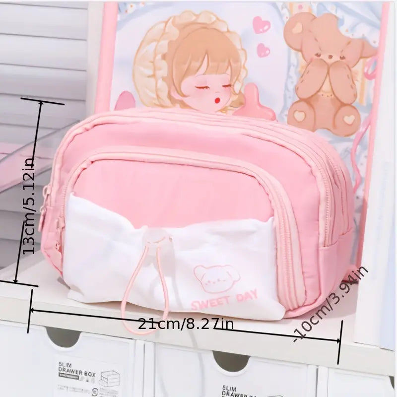 Kawaii Bear Draw String Multi Layer Pouch ( 1pc )