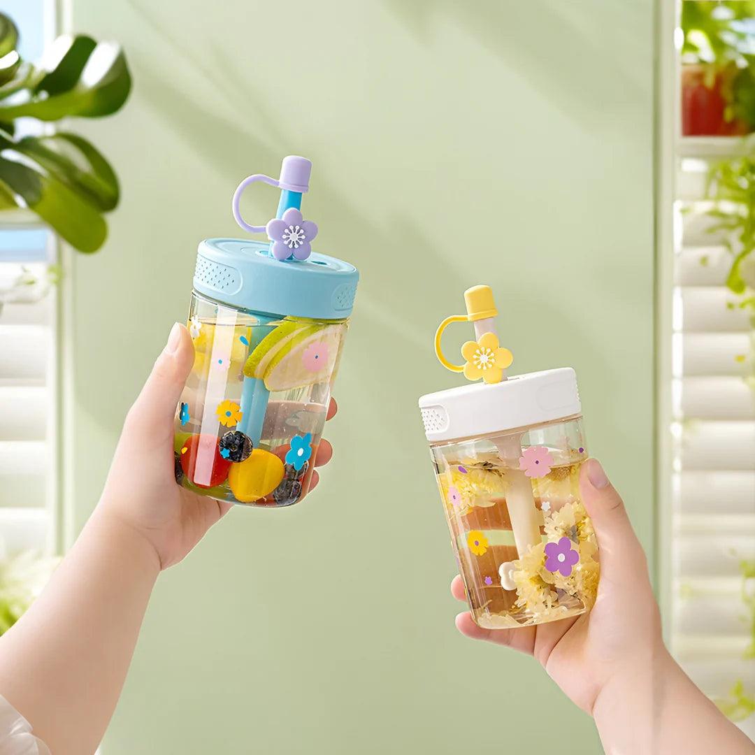 Floral Daisy Sipper With Straw  ( 1 pc )