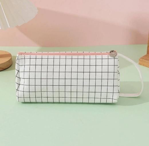 Aesthetic Checkered Canvas Multipurpose Pouch ( 1pc )