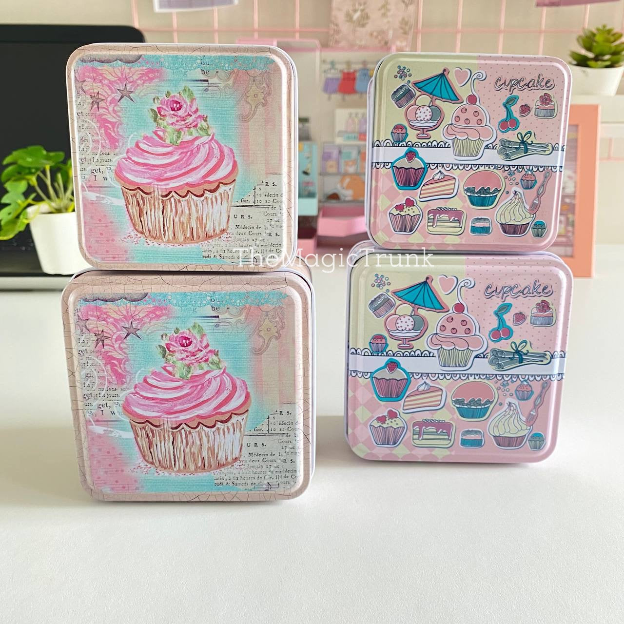 Cupcake Collectible Storage Tin Boxes 2 in 1 ( 2pcs )