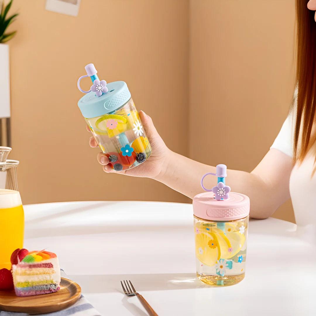 Floral Daisy Sipper With Straw  ( 1 pc )