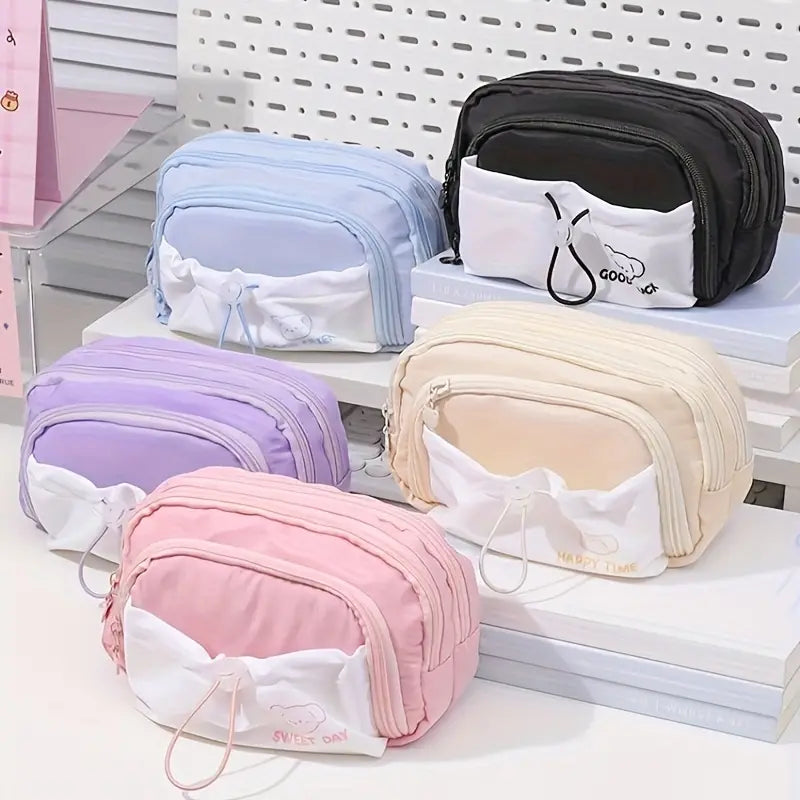 Kawaii Bear Draw String Multi Layer Pouch ( 1pc )