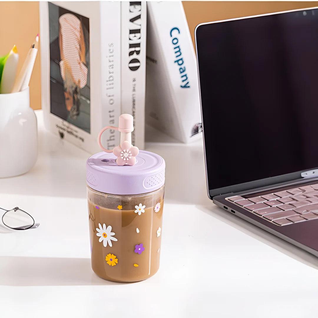 Floral Daisy Sipper With Straw  ( 1 pc )