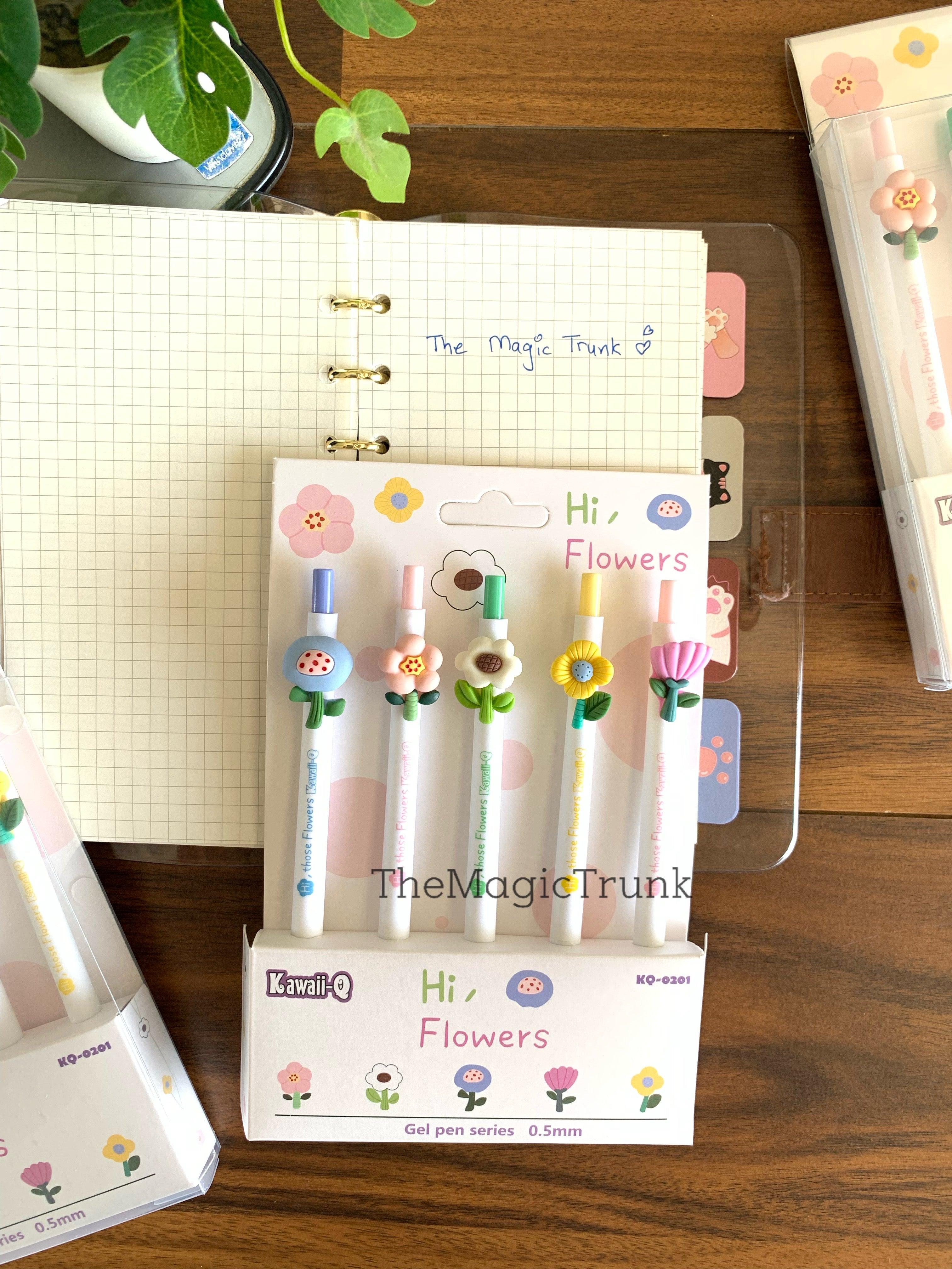 Flower Charm Gel Pens ( 5 pcs )