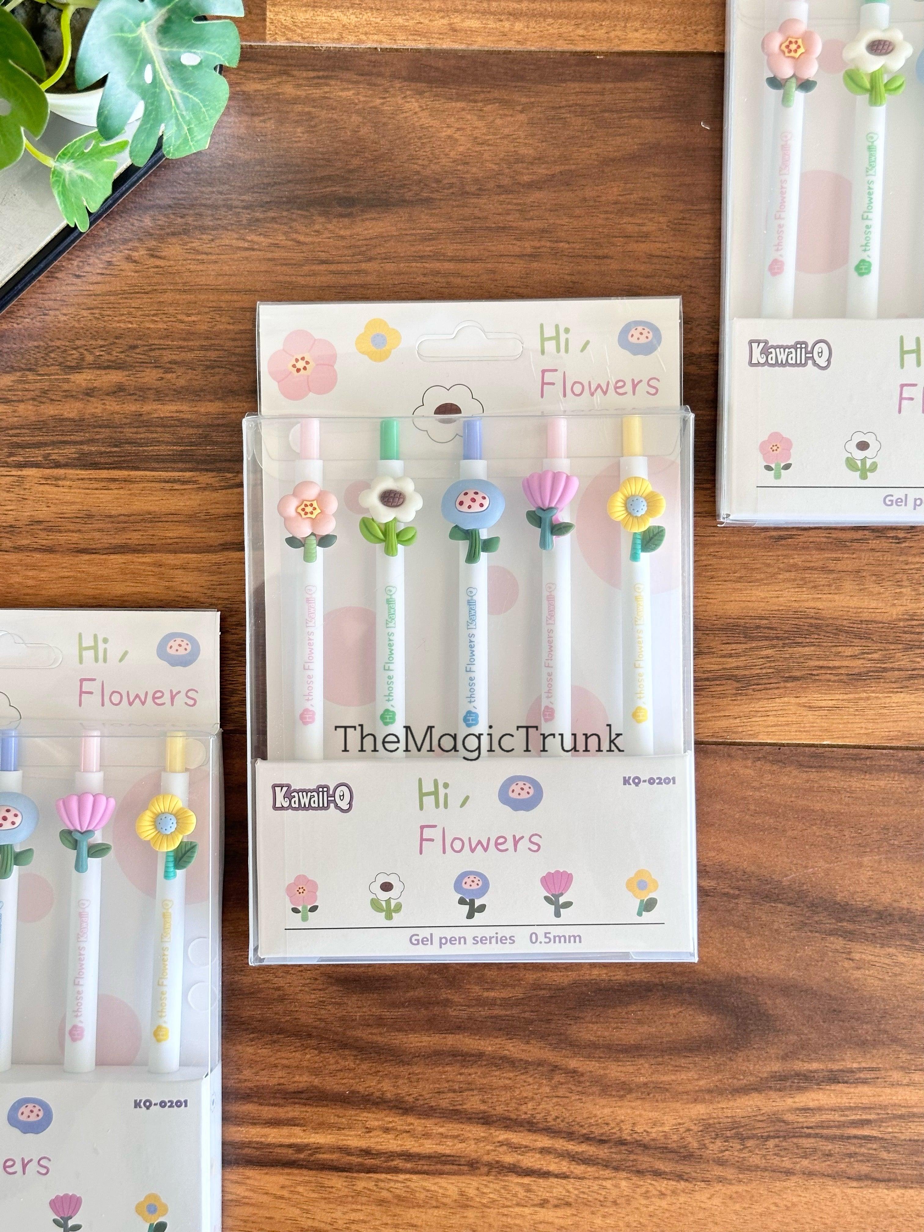Flower Charm Gel Pens ( 5 pcs )