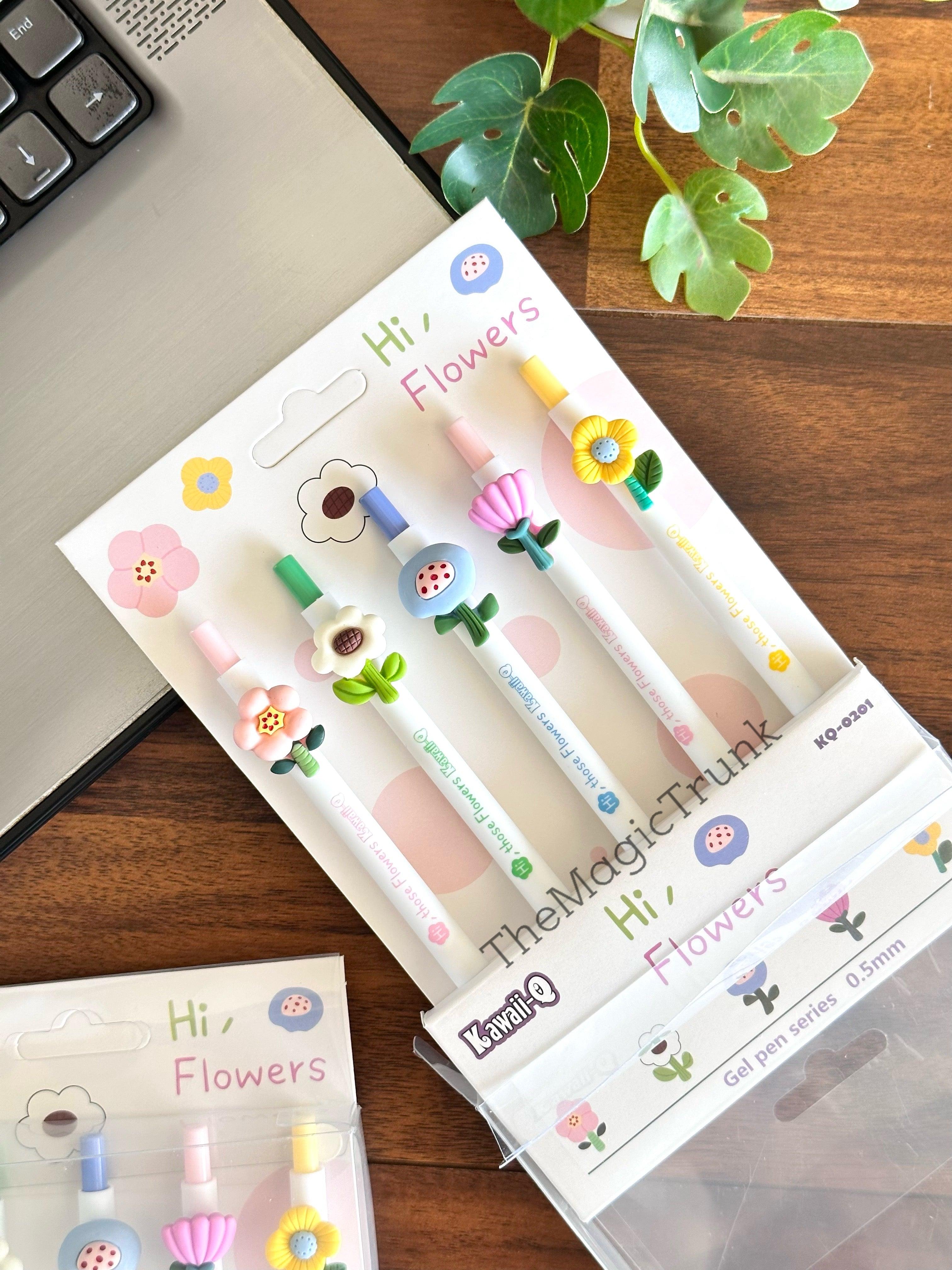 Flower Charm Gel Pens ( 5 pcs )