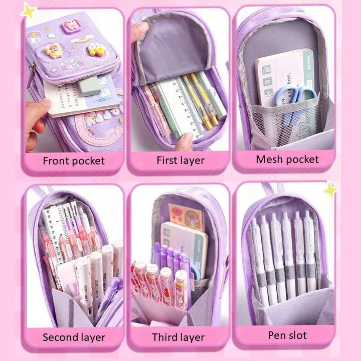 Kawaii Double Layer Multipurpose Pencil Stationery Pouch ( 1pc )