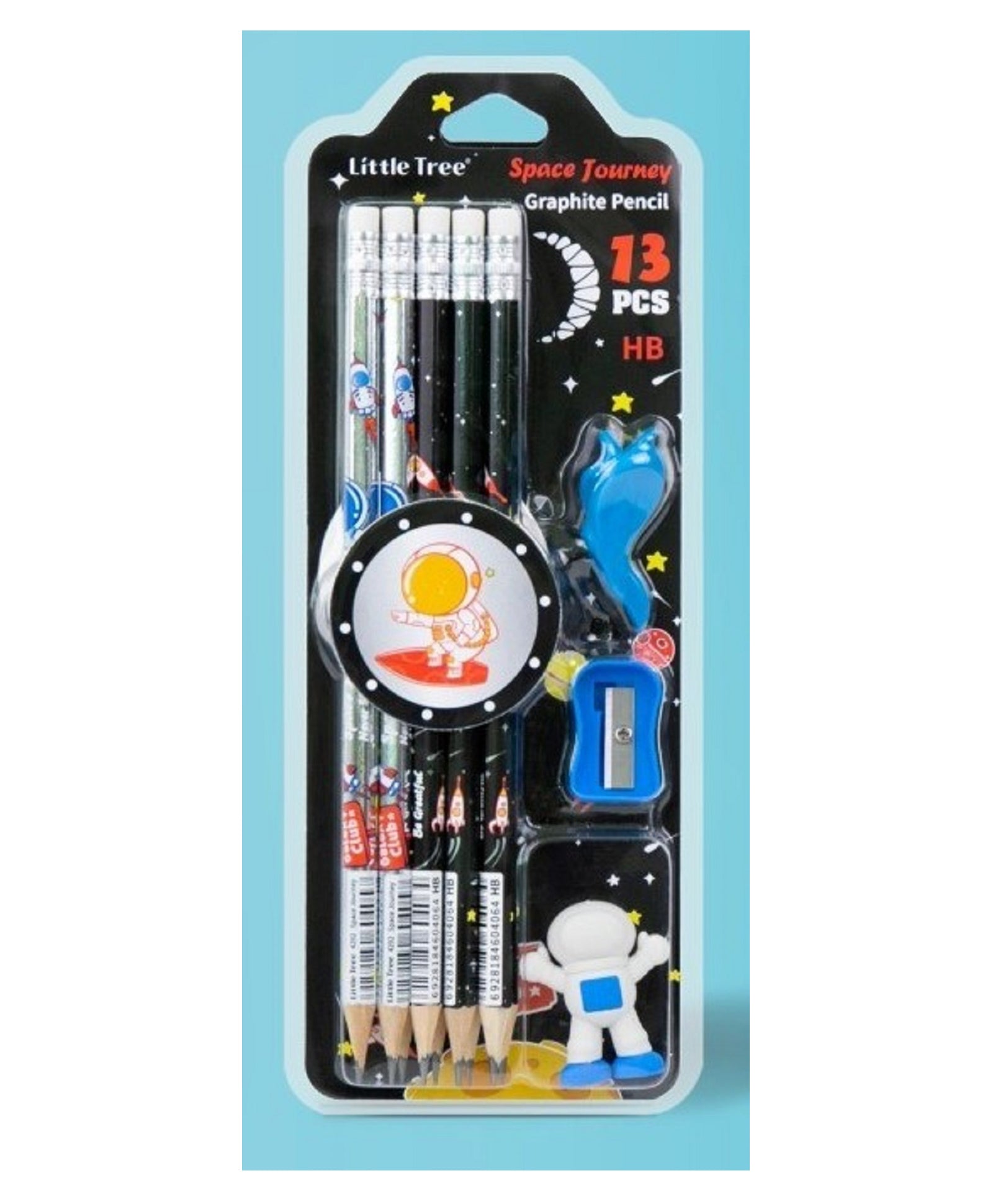 Space Pencil Set with Sharpener Erasers and Pencil Cap ( 1 set )