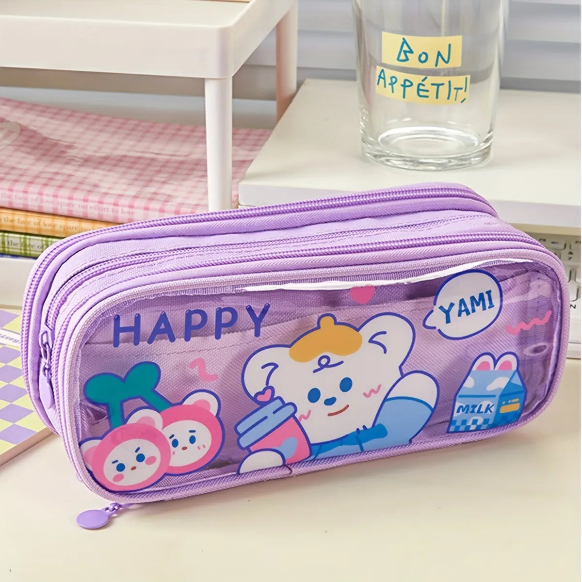 Kawaii Triple Layer Multipurpose Pencil Stationery Pouch ( 1pc )