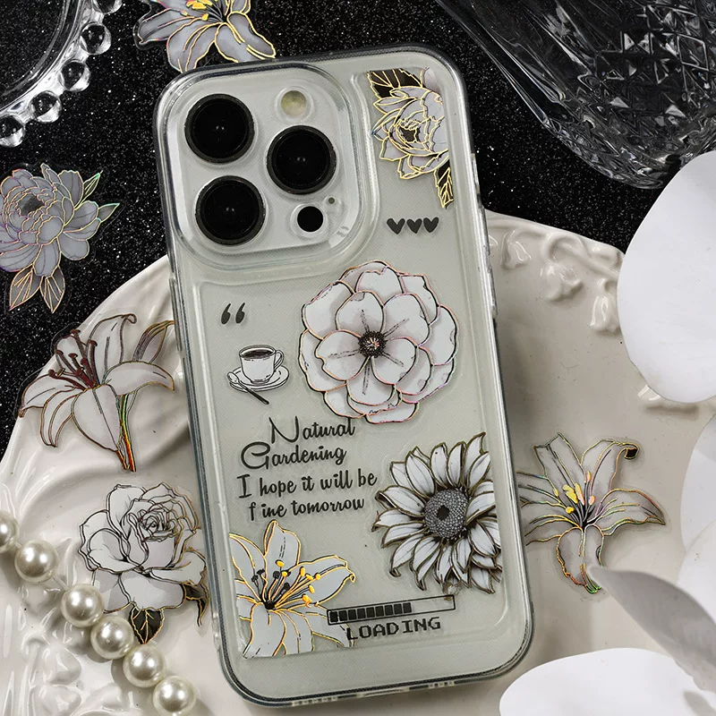 Flowers Retro Black & White Journaling Scrapbooking Stickers ( 20pcs )
