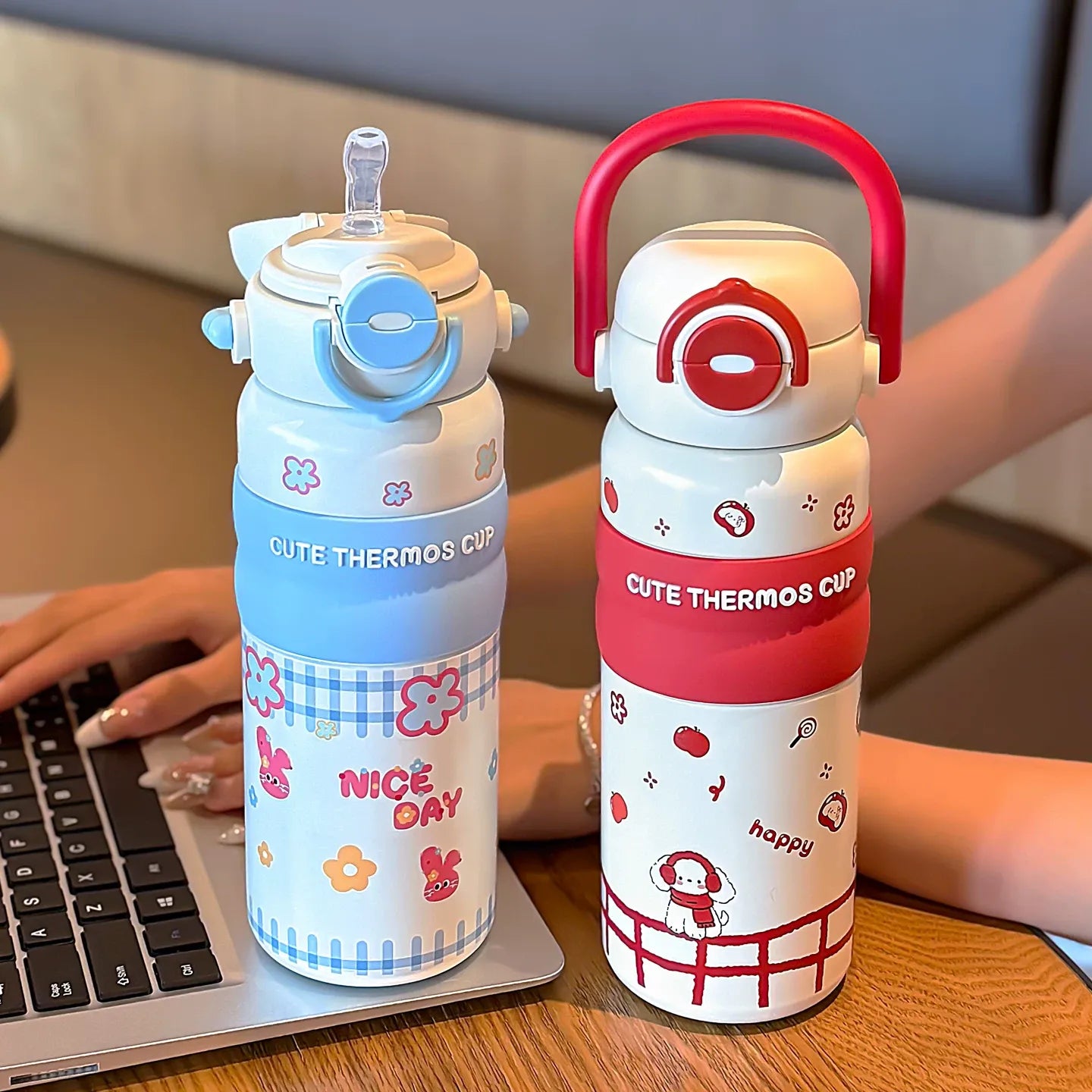 Pinteresty Thermos Double Sipper Stainless Steel Tumbler Bottle ( 1pc )