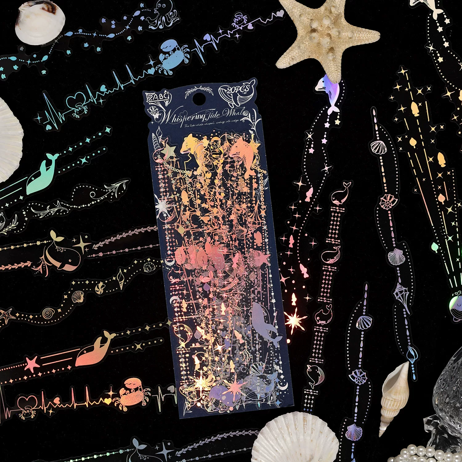 Moonlight Tide Night Series Journaling Scrapbooking Stickers Strips ( 20pcs )