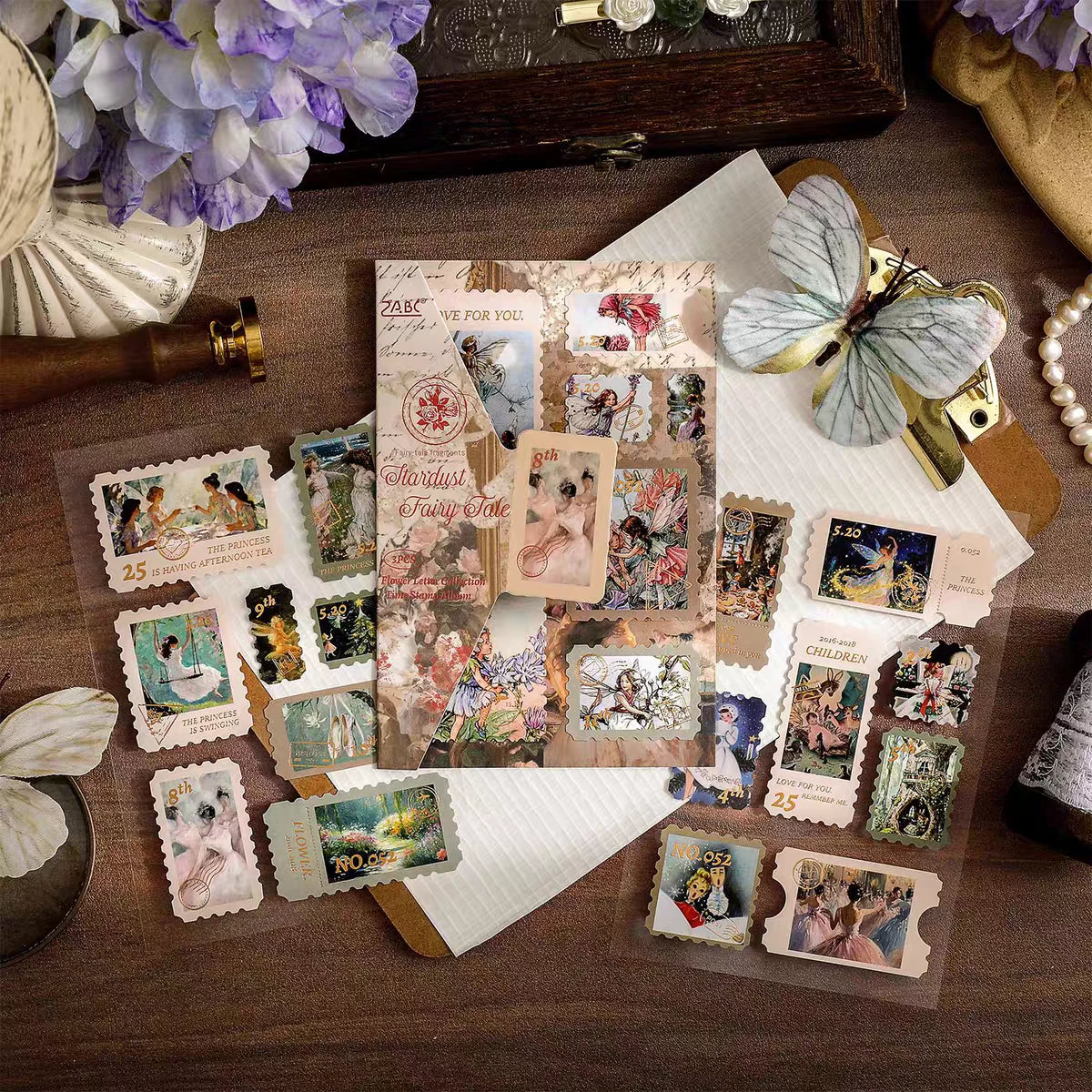Flowery Stationery & Time Collection Series Vintage Postage Stamp-Style Decorative Stickers for Journaling Scrapbooking Sheets (3 Sheets )