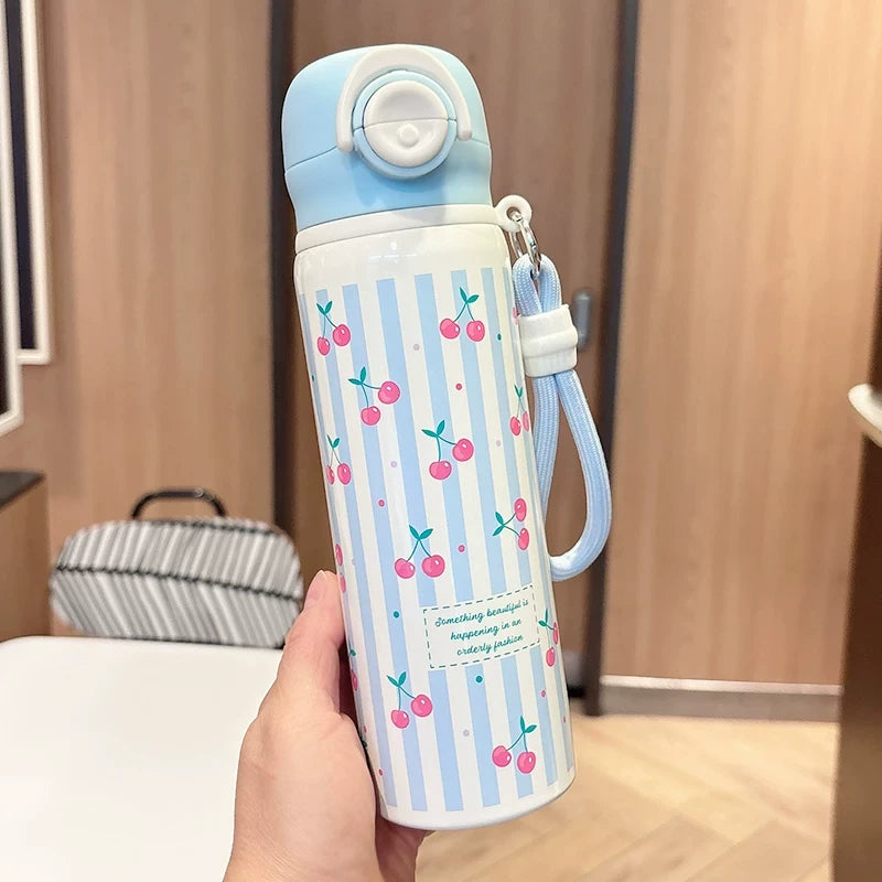 Pinteresty Floral Cherry Double Sipper Stainless Steel Bottle ( 1pc )