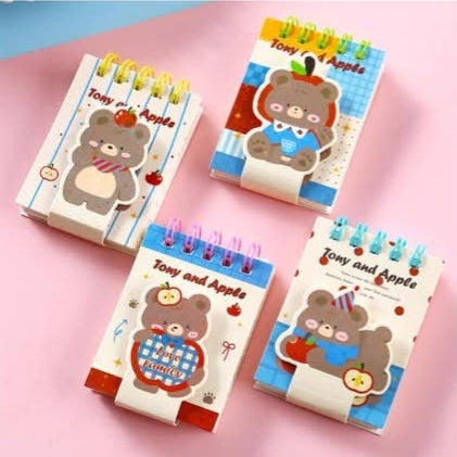 Bear Apple Mini Spiral Notebook Diary ( 1pc )
