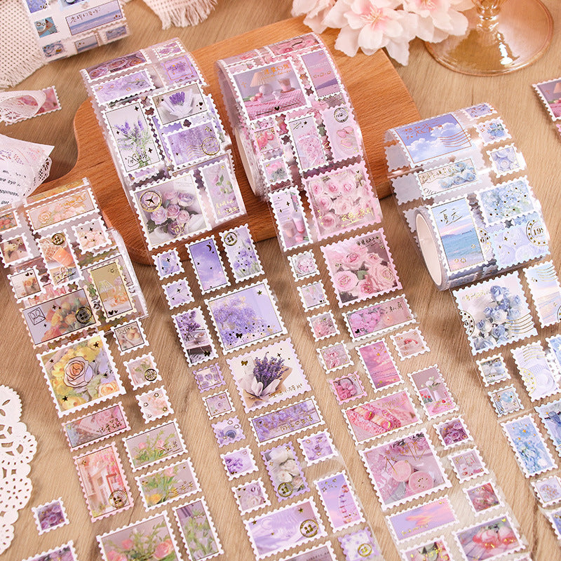 Floral Flower Retro Journaling Stamp Sticker Roll ( 1pc )