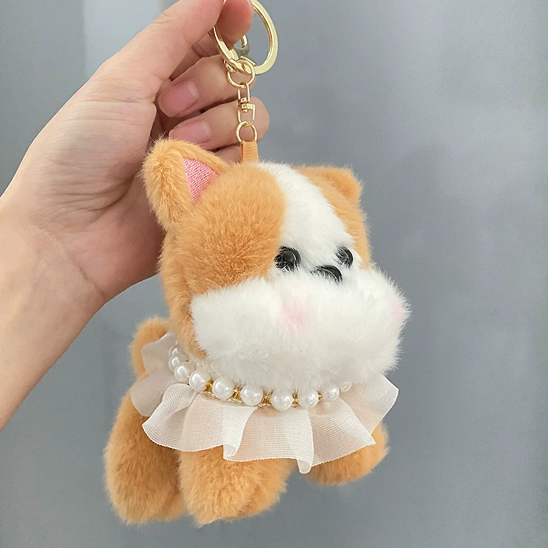 Pearl Frill Puppy Plush Keychain ( 1pc )