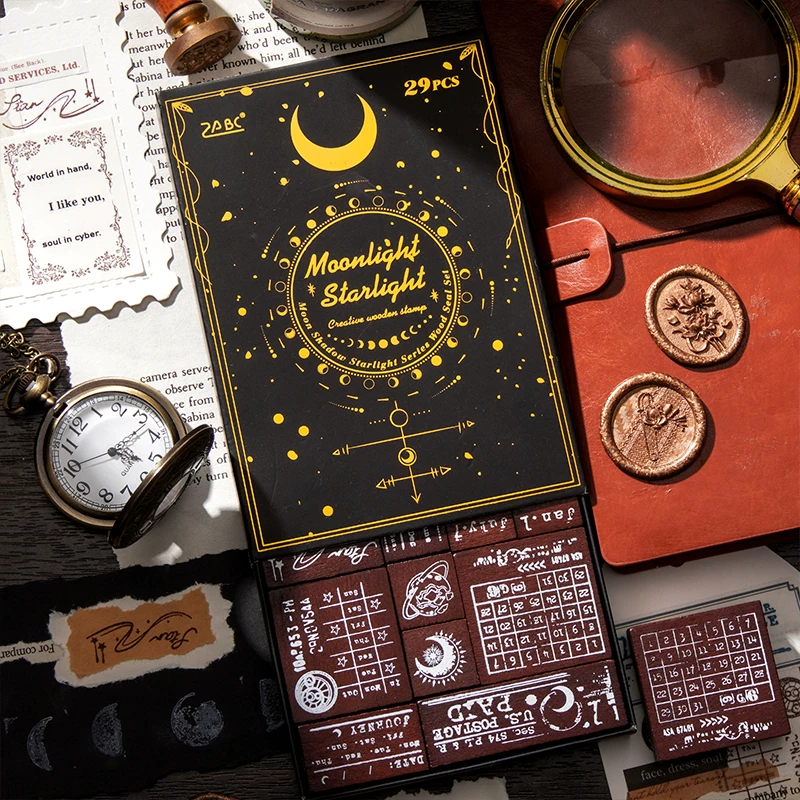 Moonlight Starlight Wooden Rubber Stamp Set For Journaling Scrapbooking ( 29pcs )